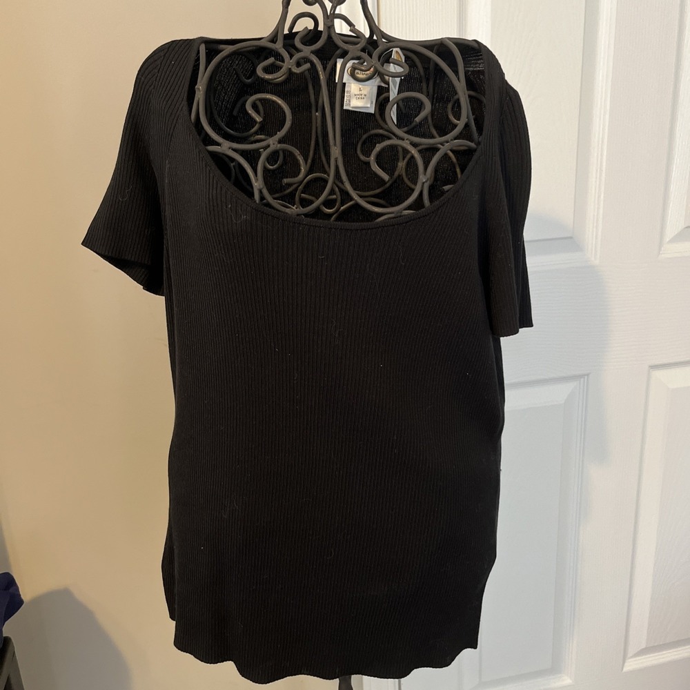 Vintage Talbots Women's black 85% Silk Short Sleeve Shirt Size Large‎ NWT